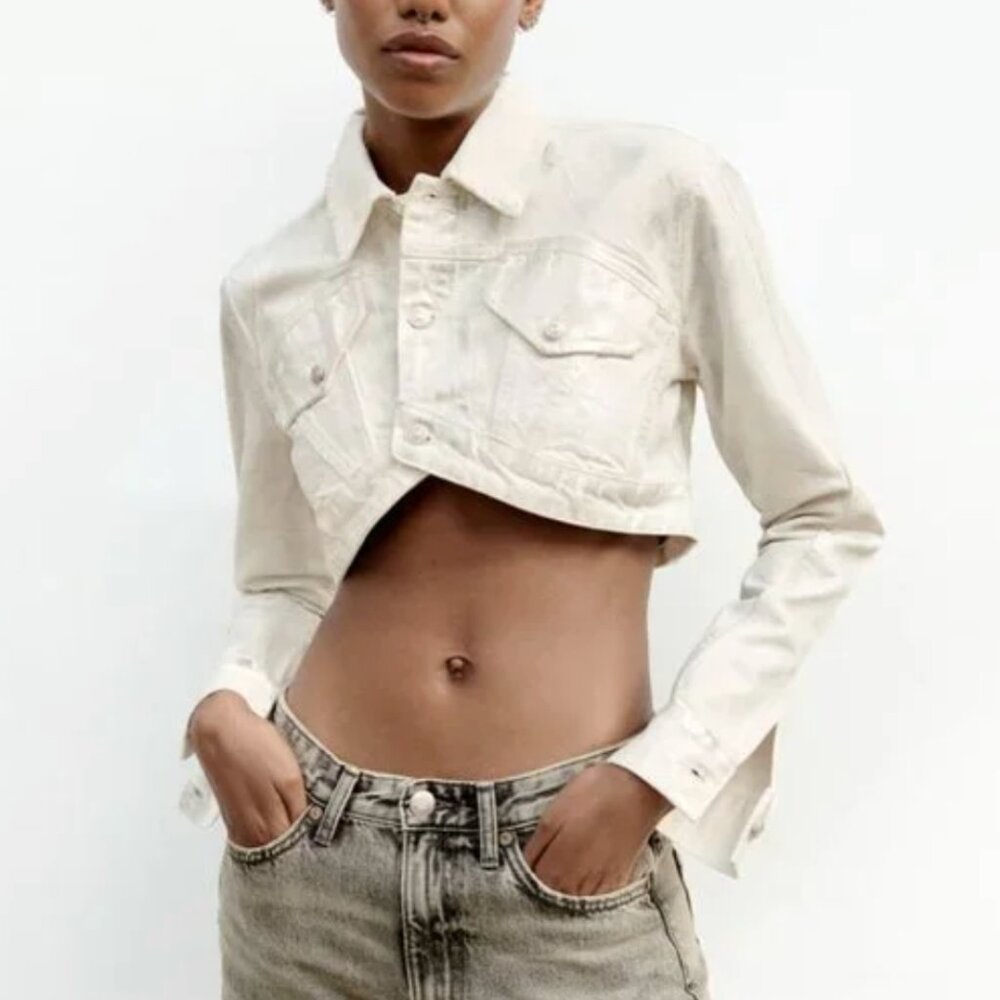 NWT ZARA METALLIC CROP JACKET SILVER